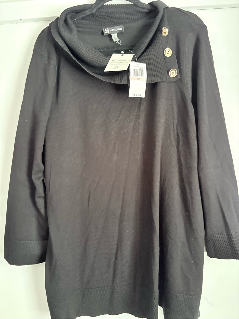 Cable & Gauge Black Cowl Neck Sweater with Button Detail